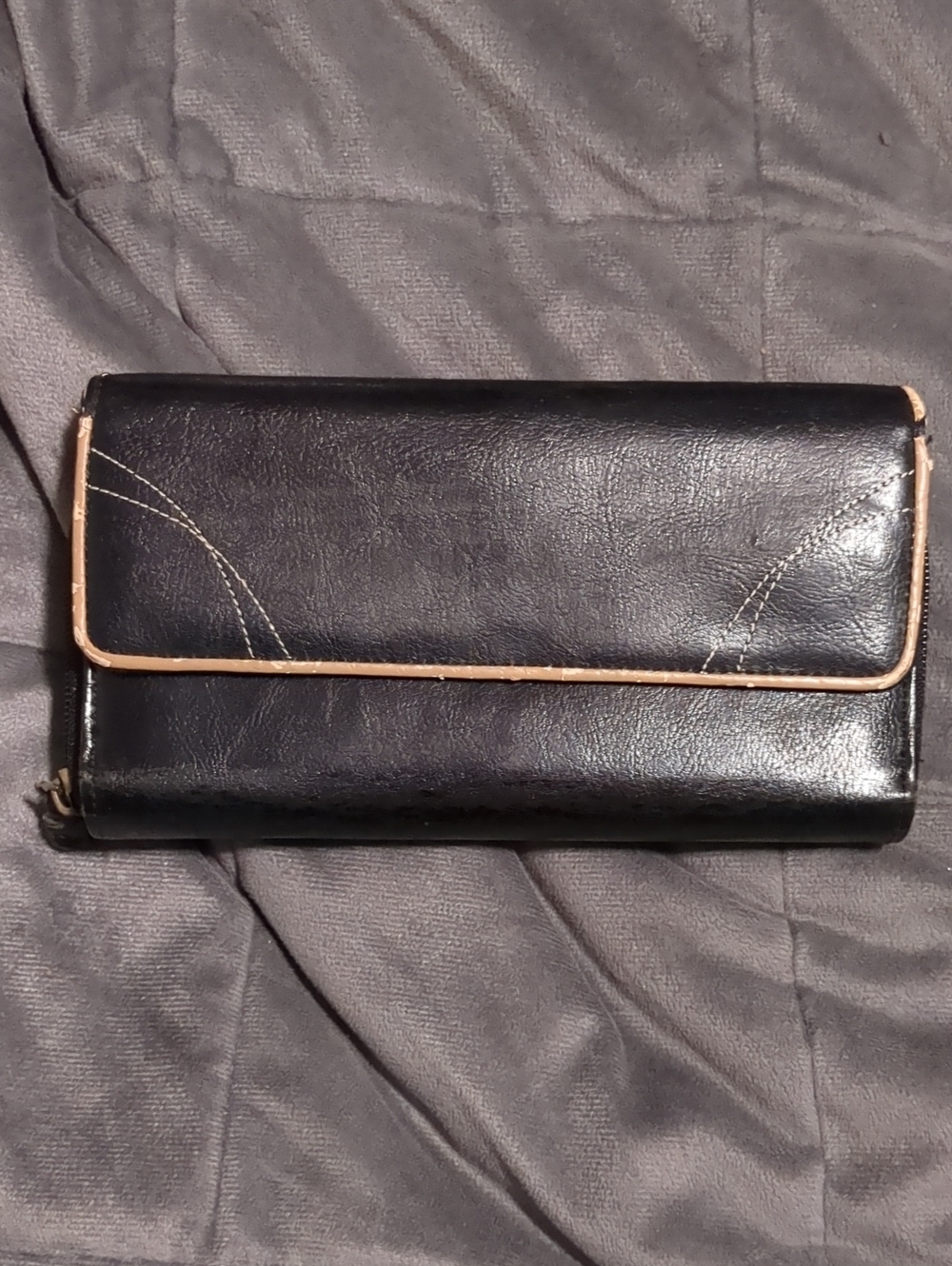 Classic Black Women's Wallet with Tan Trim